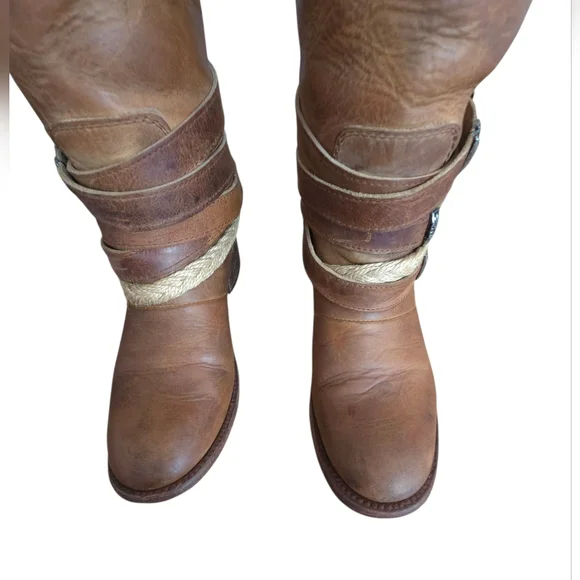 Freebird Drove Tan Distressed Leather Strappy Cowboy Boots Size 6 - Picture 5 of 17